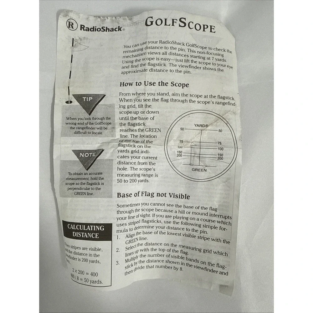 Golf‎ Scope Range Finder Manual Vintage W/ Pouch, Wrist Strap Radio Shack 5X20mm
